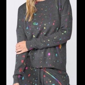 FATE charcoal grey rainbow splatter sweater size L